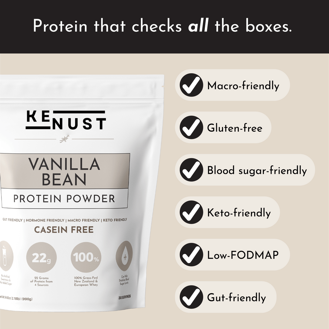 KENUST® Vanilla Bean Protein Powder