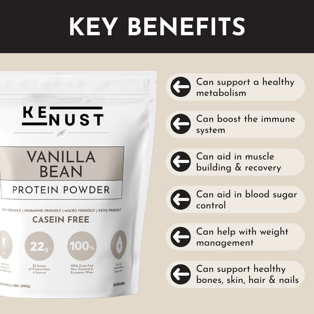 KENUST® Vanilla Bean Protein Powder
